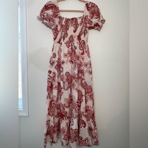 Elegant Red and White Floral Maxi Dress